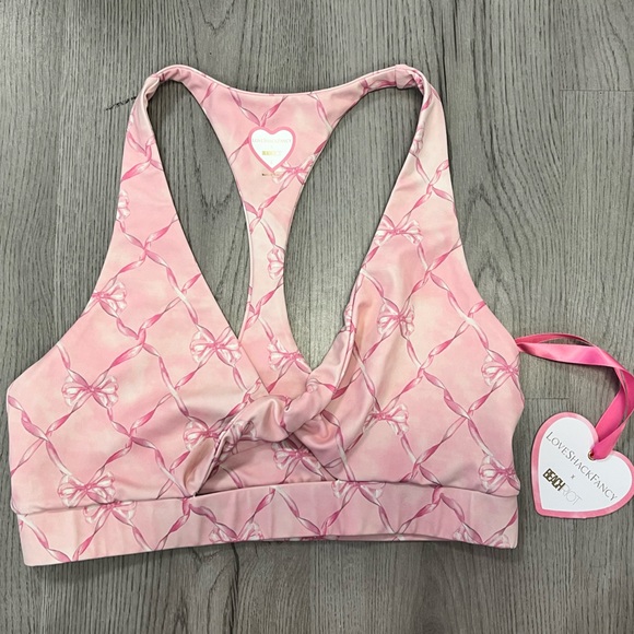 NWT LoveShackFancy x Beach Riot Pink Bow Twist Top - Picture 3 of 5